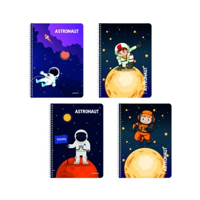 ASTRONAUT Τετράδιο Σπιράλ Wirelock Β5/17Χ25 3 Θέματα 90 Φύλλα 6τμχ