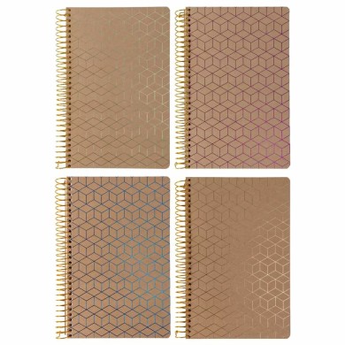 Πακέτο 4x LOGINOTES Spiral line NATURAL, 13x20 με Χρυσοτυπία, 120 φύλλα των 80γρ