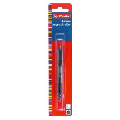 HERLITZ Στυλό 4 χρωμάτων (Κόκκινο, Μπλε, Μαύρο, Πράσινο) - Blister 1τμχ - Συσκευασία 6τμχ