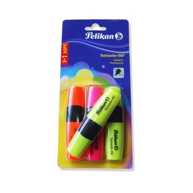 PELIKAN Textmarker Υπογραμμιστής 490/3+1 ΔΩΡΟ BL/4 - Συσκευασία 12τμχ [blisters]