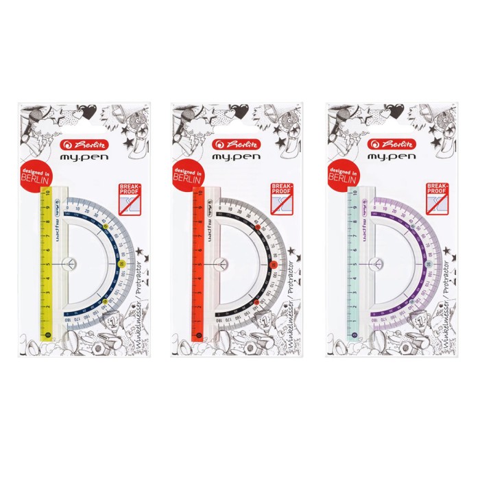HERLITZ Μοιρογνωμόνιο 10cm σε 3 Χρώματα, Συσκευασία 9τμχ