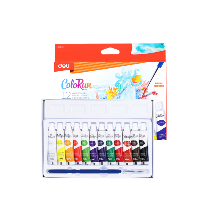 DELI Χρώματα Ακουαρέλας 12 Χ 5ml 1 Πινέλο COLORUN