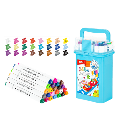 Μαρκαδόροι Σχεδίου Διπλή Μύτη Washable 24 χρωμ. DELI Colorun (Συσκευασία 24τμχ)
