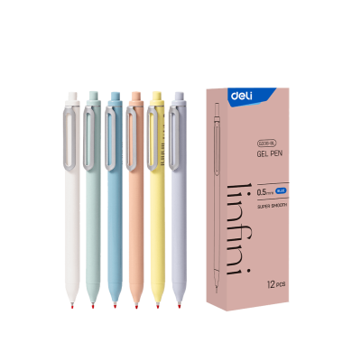 Στυλό Gel 0.5mm με Κουμπί DELI Μπλε (Πακέτο των 12τμχ)