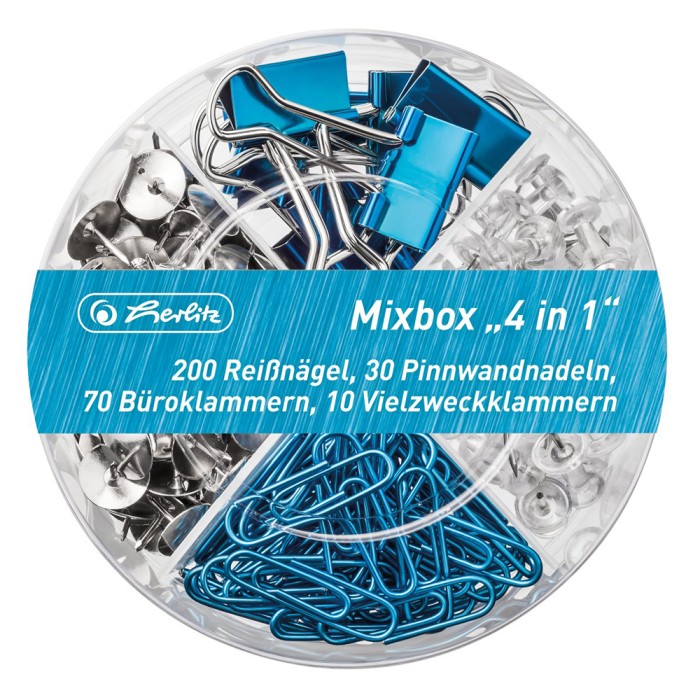 HERLITZ Mixbox 30 Καρφίτσες, 10 Κλιπ, 70 Συνδετήρες, 200 Πινέζες - Συσκευασία 4τμχ