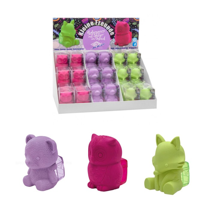 WEDO Γομολάστιχες με Ξύστρα Small Friends σε Προθήκη 24τμχ