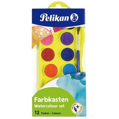 PELIKAN Junior Σετ Νερομπογιές με Πινέλο και Βάση (Μπλε, Κίτρινη, Λευκή, Πράσινη, Κόκκινη) - Συσκευασία 10τμχ