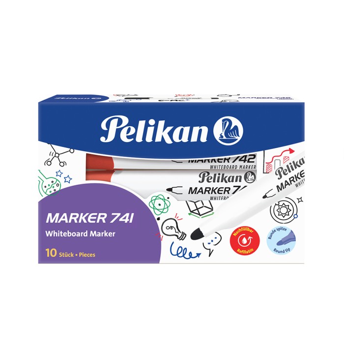 PELIKAN Μαρκαδόρος Ασπροπίνακα 741F Κόκκινο - Συσκευασία 10τμχ