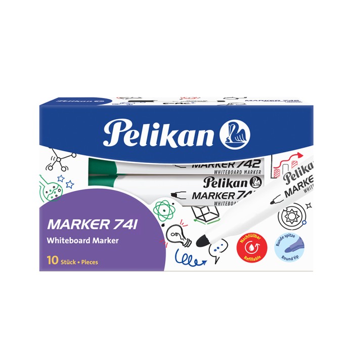 PELIKAN Μαρκαδόρος Ασπροπίνακα 741F Πράσινο - Συσκευασία 10τμχ