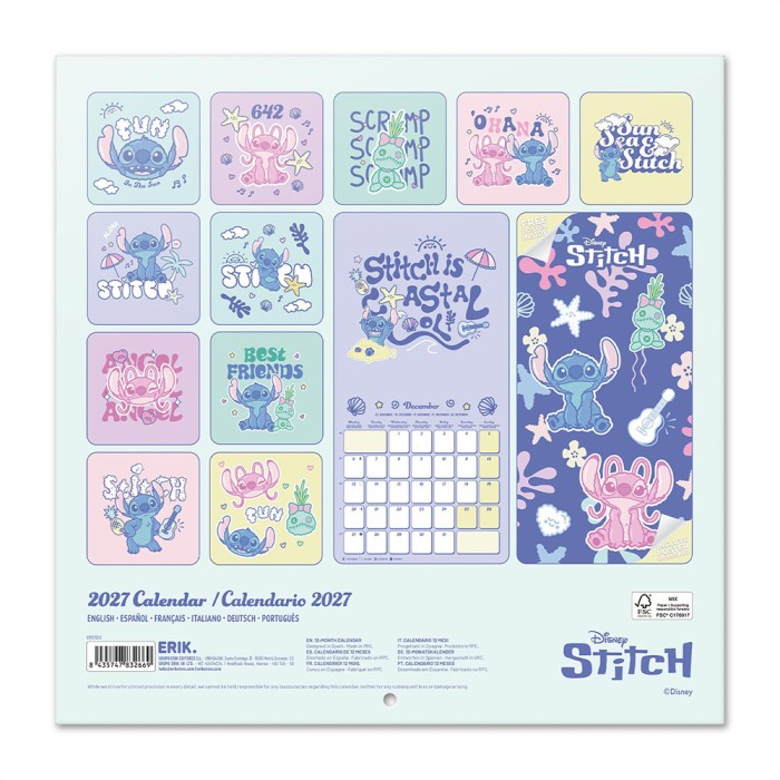 Ημερολόγιο Τοίχου 16 Μηνών 2027 30X30εκ DISNEY STITCH
