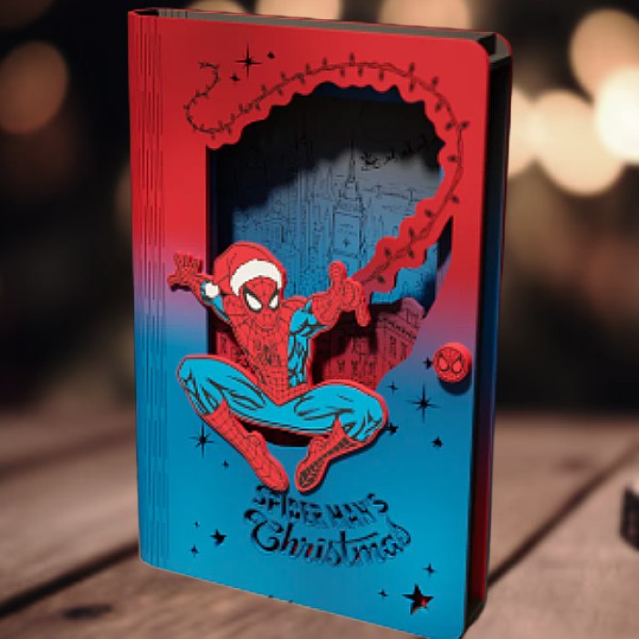 Χειροποίητο Ξύλινο Φωτιζόμενο Βιβλίο SPIDERMAN