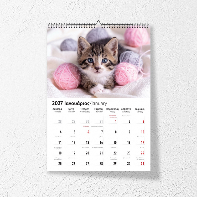 Month Planner 2027 17Χ24, 3 designs with Animals
