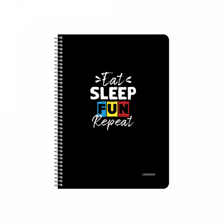 EAT SLEEP REPEAT Wirelock Notebook B5/17Χ25 3 Subjects 90 Sheets 6pcs pack