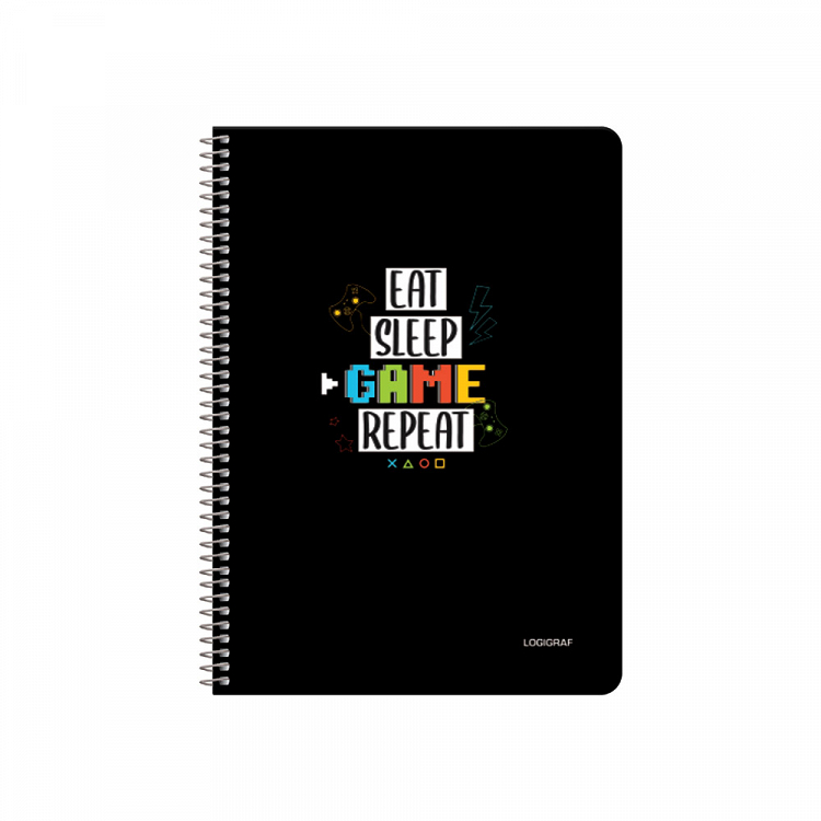 EAT SLEEP REPEAT Wirelock Notebook B5/17Χ25 3 Subjects 90 Sheets 6pcs pack