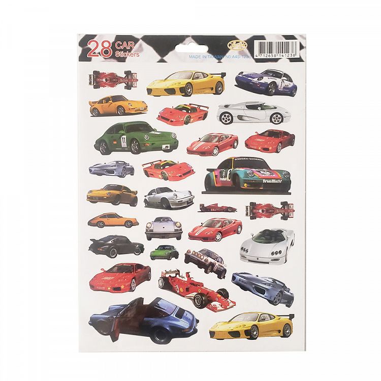 CARS 28 Stickers in an A4 sheet