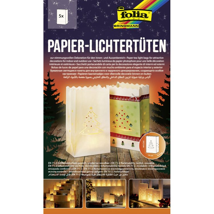 Paper tea light bags, 24,5X14X8,5cm, 5pcs set, Christmas Tree