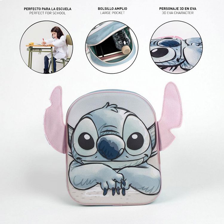 Παιδική Τσάντα Πλάτης 3D DISNEY Lilo & Stitch Stitch με Ροζ Αυτιά