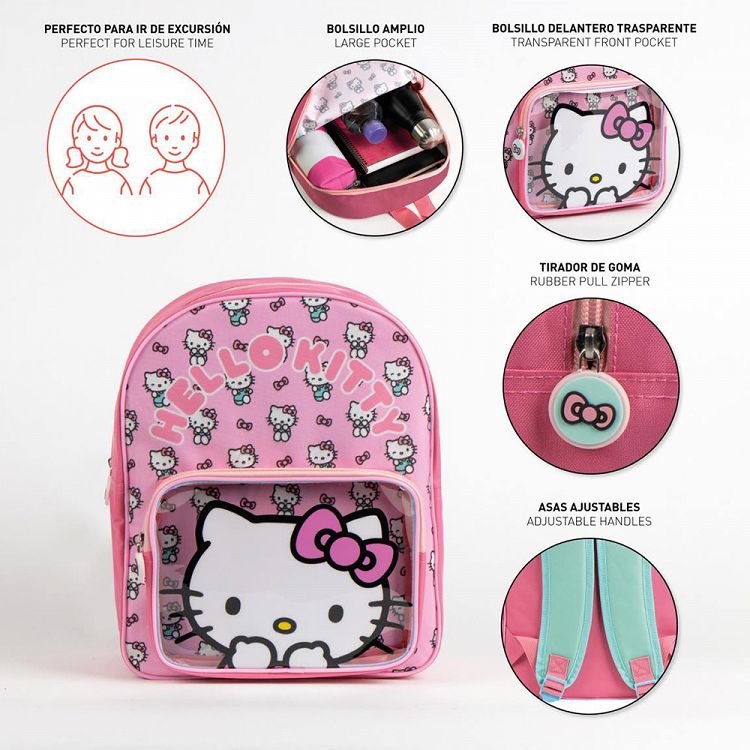Παιδική Τσάντα Πλάτης 30εκ με Διάφανη Τσέπη HELLO KITTY