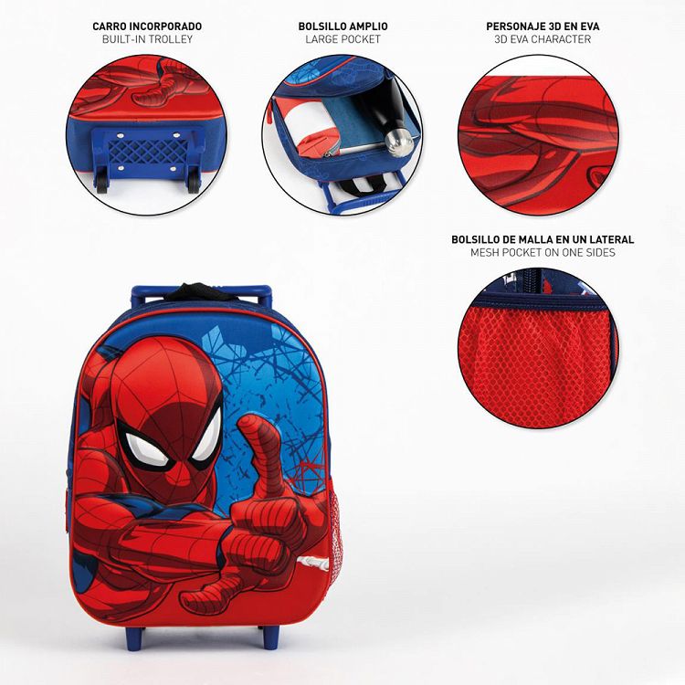 3D Children's Backpack-Trolley 31cm MARVEL SPIDERMAN Face