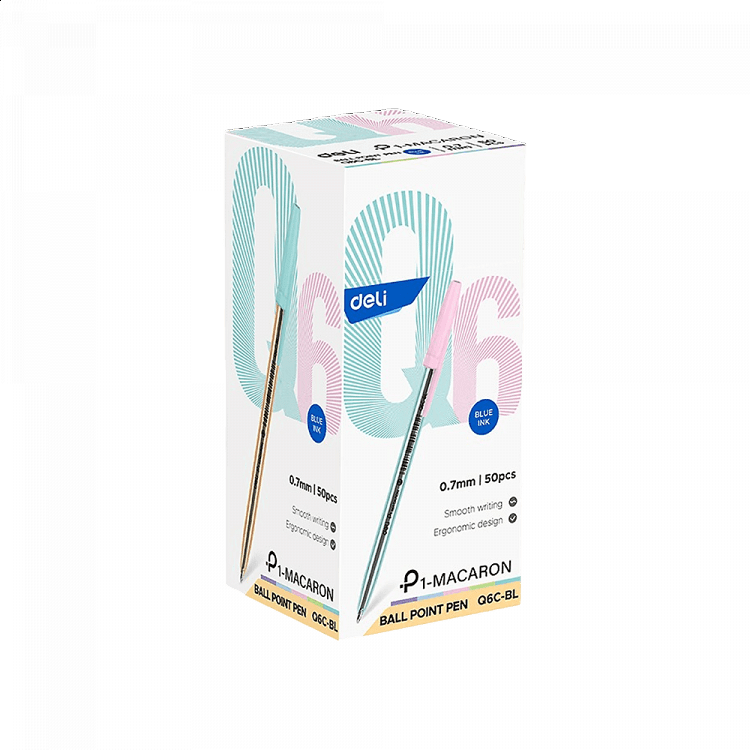 Ballpoint Pen 0.7mm DELI MACARON Blue, in 6-colours (Pack of 50pcs)