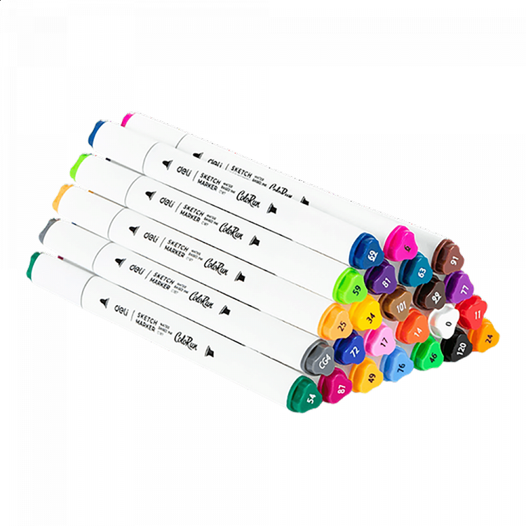 Μαρκαδόροι Σχεδίου Διπλή Μύτη Washable 24 χρωμ. DELI Colorun (Συσκευασία 24τμχ)