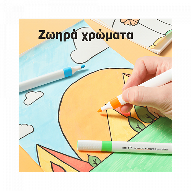 Design Acrylic Markers DELI in 12 colors (Pack 12pcs)