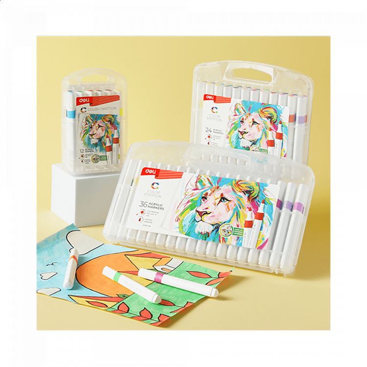 Design Acrylic Markers DELI in 12 colors (Pack 12pcs)