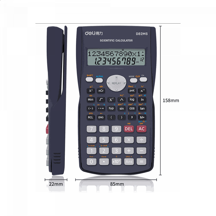 DELI D82MS 12 Digit Scientific Calculator 16x9x2cm Dark Gray