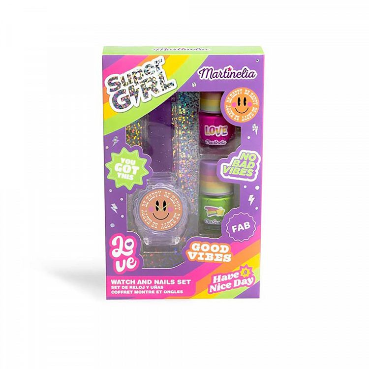 SUPER GIRL Set with 2 Nail Polishes & Lip Gloss Watch