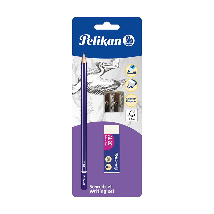 PELIKAN Writing Set Pencil - Eraser -Sharpener in Blister Card - 6pcs Package