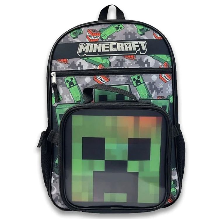 Backpack MINECRAFT Creeper & Lunch Bag 2 Pieces Set Kids