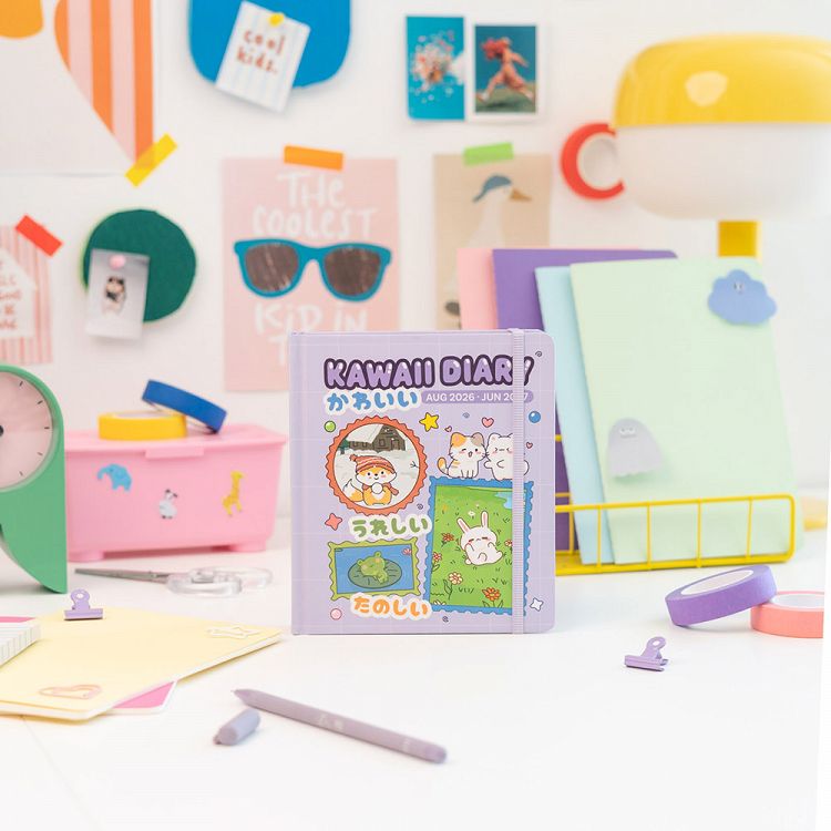 Hardcover School Daily Agenda 11 Months 2026/2027 14X16cm KAWAII