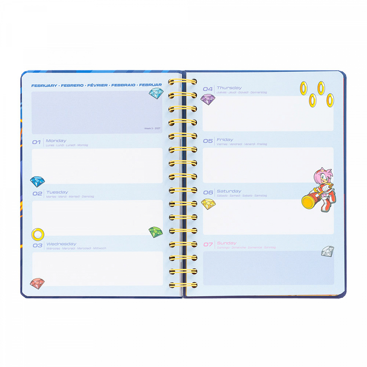 Hardcover Wire-O School Week-View Agenda 12 Months 2026/2027 15X21cm SONIC THE HEDGEHOG