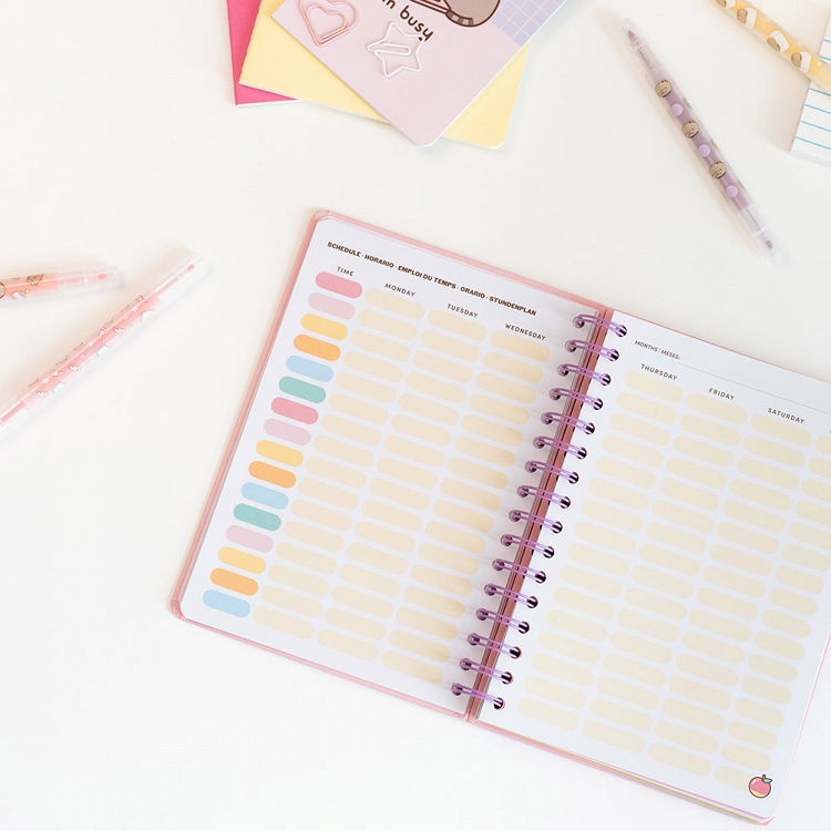 Hardcover Wire-O School Week to View Agenda 12 Months 2026/2027 15X21cm PUSHEEN Moments