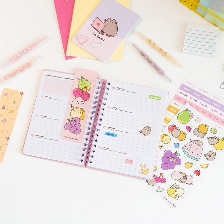 Hardcover Wire-O School Week to View Agenda 12 Months 2026/2027 15X21cm PUSHEEN Moments