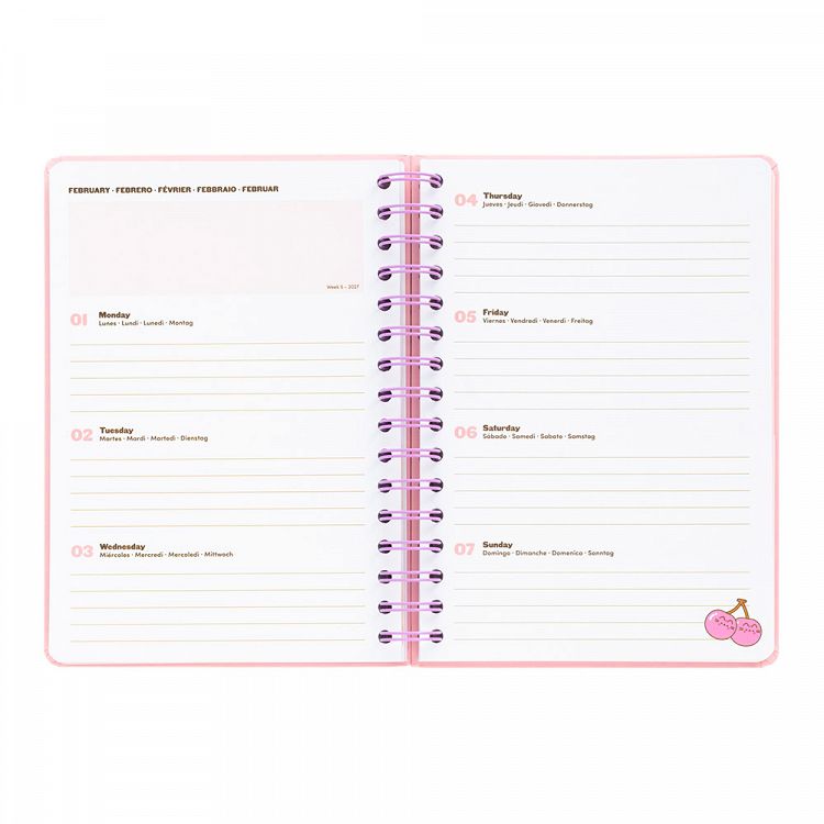 Hardcover Wire-O School Week to View Agenda 12 Months 2026/2027 15X21cm PUSHEEN Moments