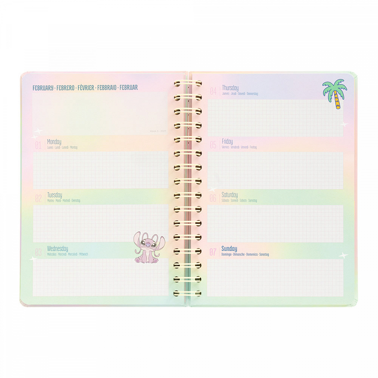 Hardcover Wire-O School Week-View Agenda 12 Months 2026/2027 15X21cm DISNEY Lilo & Stitch