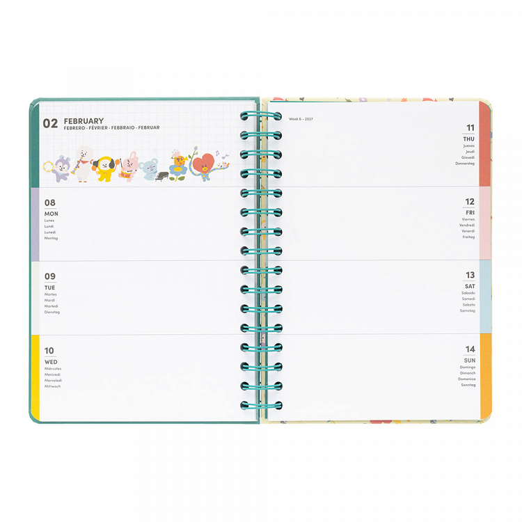 Hardcover Wire-O School Week to View Agenda 12 Months 2026/2027 15X21cm BT21