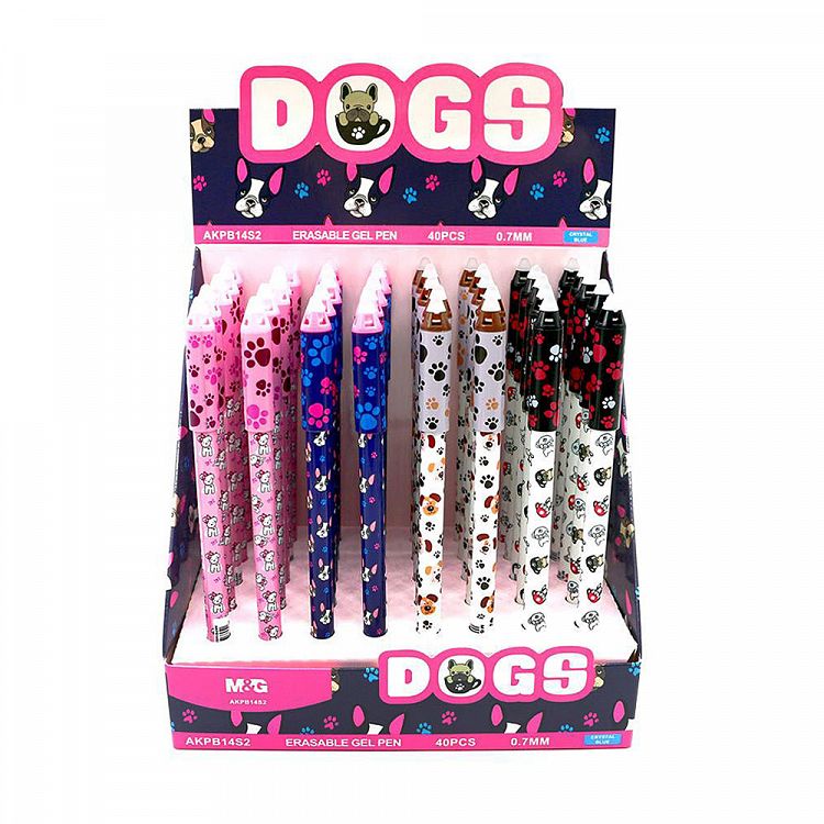 Display with 40 Erasable Gel Pens in 4 Designs CATS&DOGS