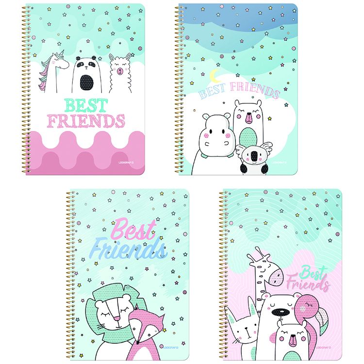 BEST FRIENDS Wirelock Notebook B5/17Χ25 3 Subjects 90 Sheets 6pcs