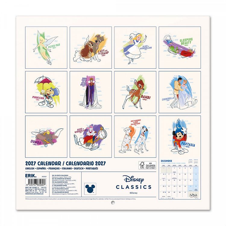Ημερολόγιο Τοίχου 16 Μηνών 2027 30X30εκ DISNEY CLASSICS