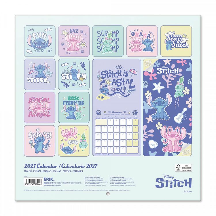 Wall Calendar 2027 30X30cm DISNEY STITCH
