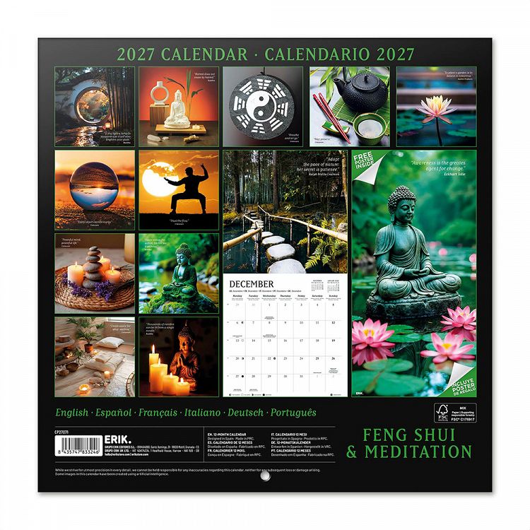 Wall Calendar 2027 30X30cm FENG SHUI & MEDITATION