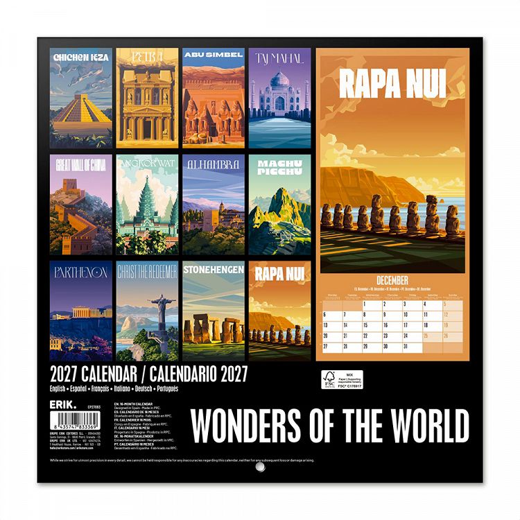 Ημερολόγιο Τοίχου 16 Μηνών 2027 30X30εκ WONDERS OF THE WORLD
