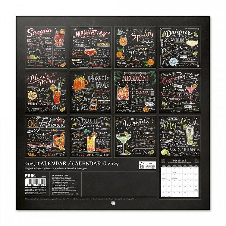 Wall Calendar 2027 30X30cm COCKTAILS