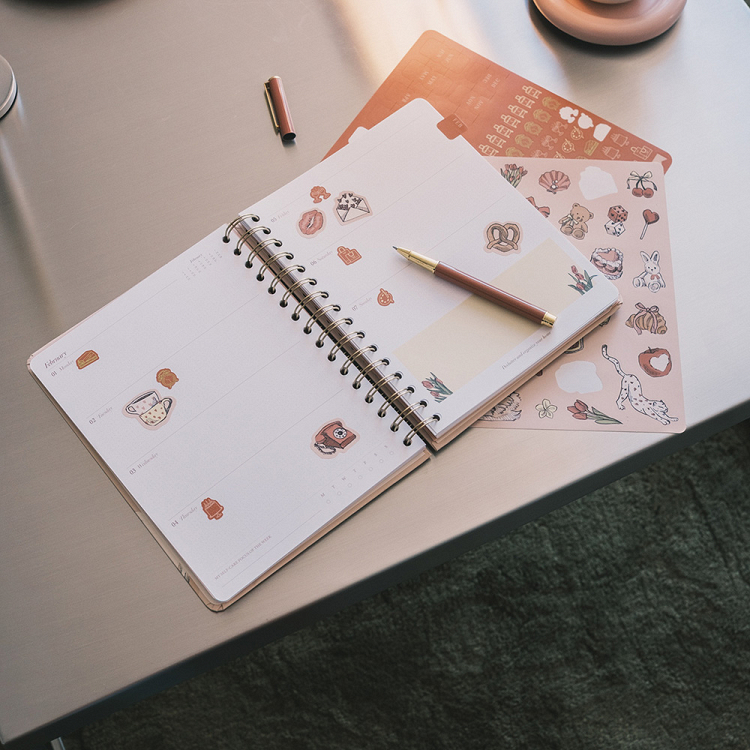 Premium Academic Weekly Planner 2026/2027 Wire-o 12 Months 16,5Χ21cm BAMBINA LATTE BLOSSOM by Kokonote