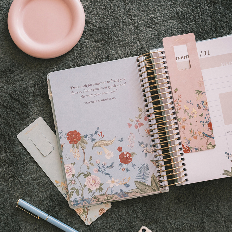 Premium Academic Daily Agenda 2026/2027 Wire-o 12 Months 18Χ21,5cm MUSE SEASONAL FLOWERS by Kokonote