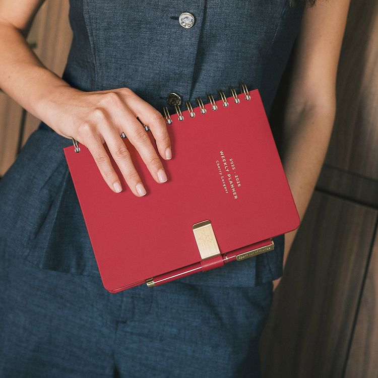 Gold Plated Metal Clip with Pen Holder KOKONOTE BASIC STUDIO Cherry Lacquer