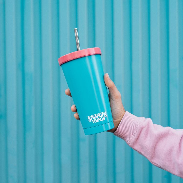 Metal Tumbler with Straw PSTRANGER THINGS RINK-O-MANIA
