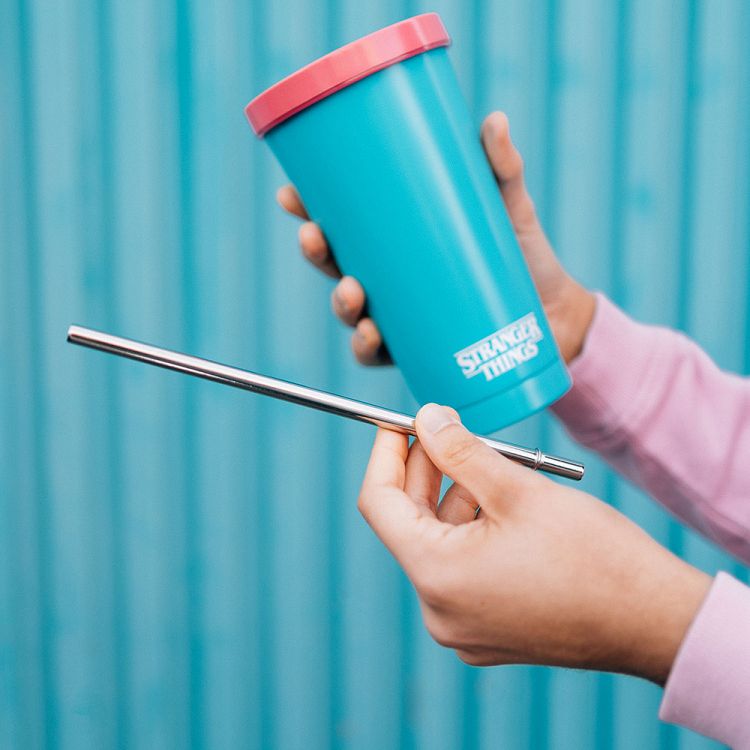 Metal Tumbler with Straw PSTRANGER THINGS RINK-O-MANIA